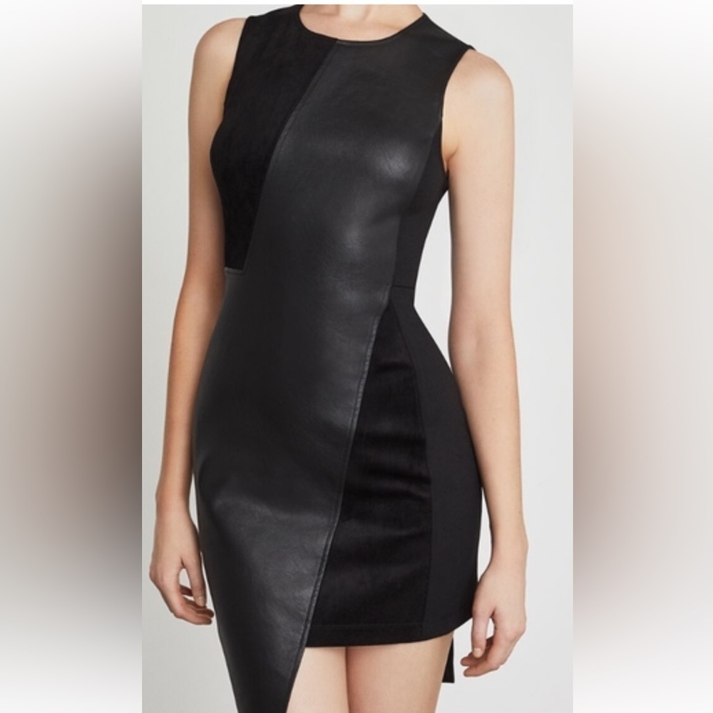 BCBG MaxAzria Pleather Faux Suede Faux Leather Dress size XXS Black NWT
